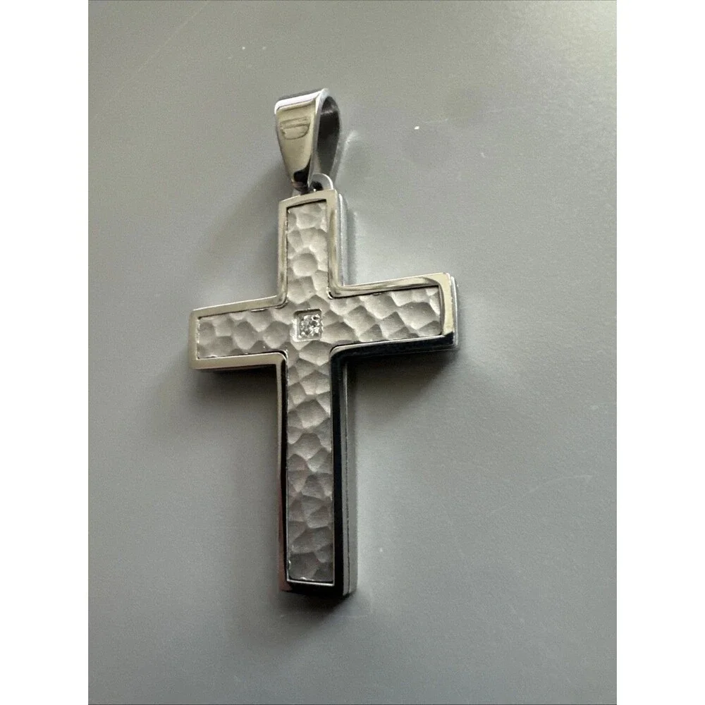 Cross Pendant Center Cubic Zirconia Stainless Steel 24” Chain Necklace Unisex